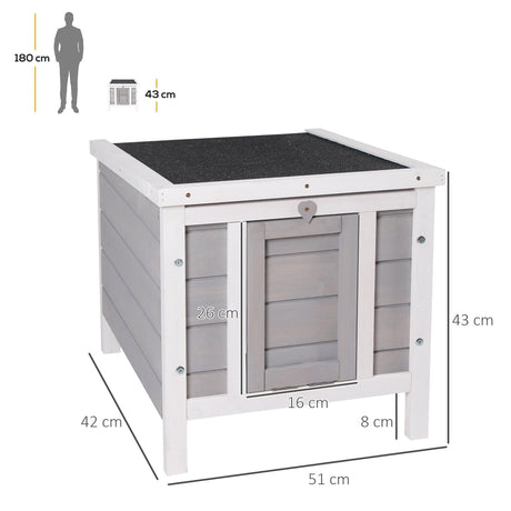 Wooden Rabbit Hutch Outdoor, Guinea Pig Hutch, Rabbit Hideaway, Cat House, Bunny Cage Small Animal House 51 x 42 x 43 cm, Grey, PawHut,