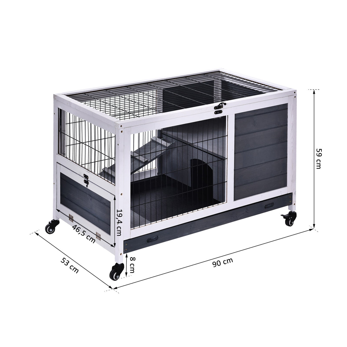 Wooden Rabbit Hutch Portable Indoor Guinea Pigs House Bunny Small Animal Cage Openable Roof Enclosed Run 90 x 53 x 59 cm, PawHut,