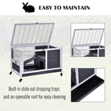 Wooden Rabbit Hutch Portable Indoor Guinea Pigs House Bunny Small Animal Cage Openable Roof Enclosed Run 90 x 53 x 59 cm, PawHut,