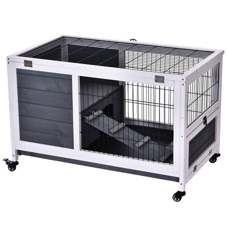 Wooden Rabbit Hutch Portable Indoor Guinea Pigs House Bunny Small Animal Cage Openable Roof Enclosed Run 90 x 53 x 59 cm, PawHut,