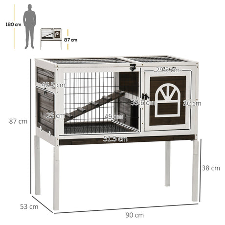 Wooden Rabbit Hutch with Openable Roof, Elevated Guinea Pig Cage with Ladder, Small Animal House for Indoor Use with Slide-out Tray, 90 x 53 x 87cm, Coffee Brown, PawHut,