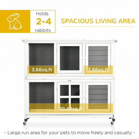 Wooden Rabbit Hutch with Wheels, Guinea Pig Cage, Small Animal House for Outdoor & Indoor with Slide-out Trays, 119 x 50.5 x 109cm, Grey, PawHut,