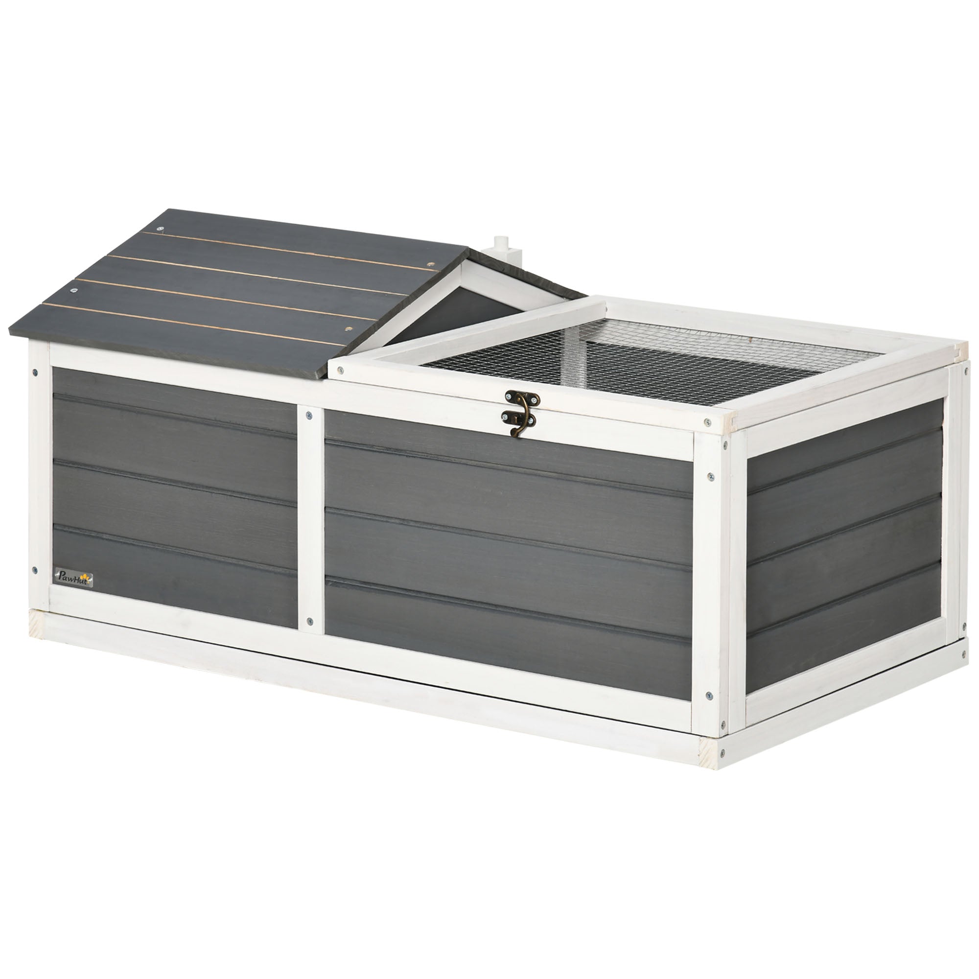 Wooden Tortoise House, Small Pet Reptile Shelter, with Hide Den and Run - Grey, PawHut,
