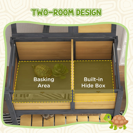 Wooden Tortoise House, with Shelter, Run, Shelf, Lamp Holder, Tray, PawHut,