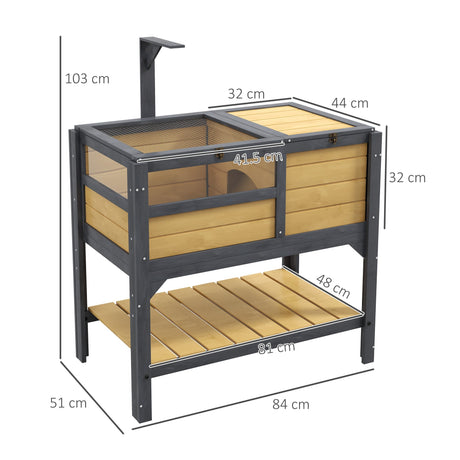 Wooden Tortoise House, with Shelter, Run, Shelf, Lamp Holder, Tray, PawHut,