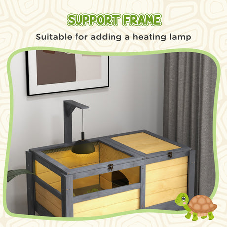 Wooden Tortoise House, with Shelter, Run, Shelf, Lamp Holder, Tray, PawHut,