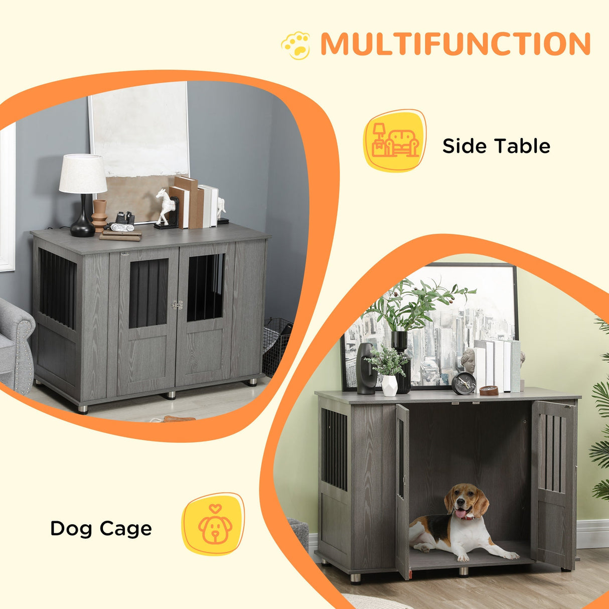 XL Dog Crate Table with Magnetic Door, Indoor - Grey, PawHut,