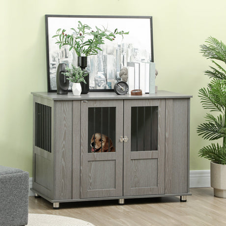 XL Dog Crate Table with Magnetic Door, Indoor - Grey, PawHut,