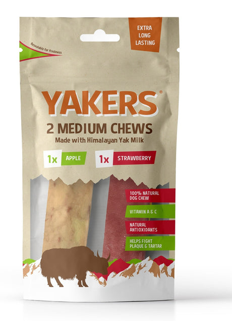 Yakers Strawberry/Apple Dog Chew Twin Pack Medium, Yakers,